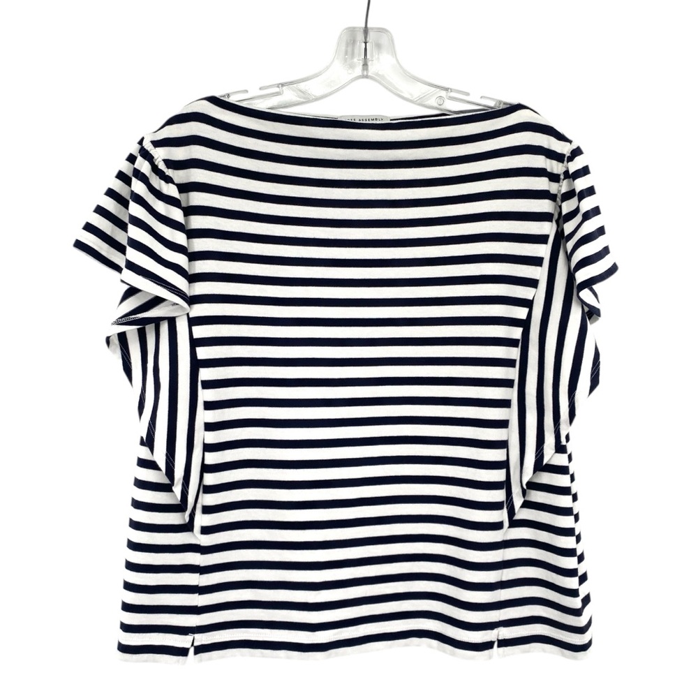 Free Assembly Striped Ruffle Sleeve Cotton Top